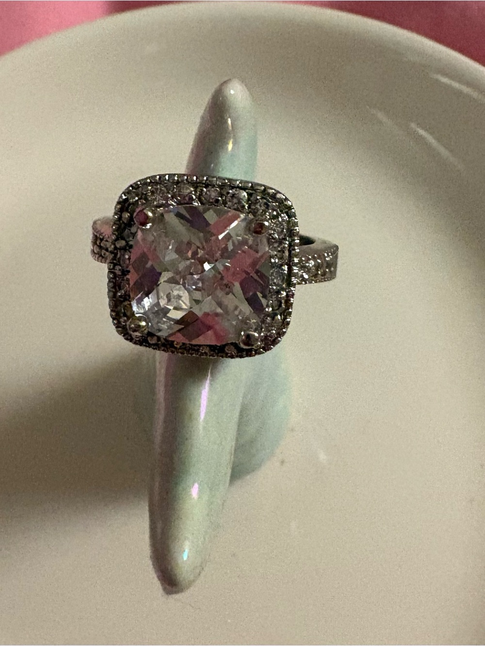 Silver Halo Cushion-Cut White Crystal Ring